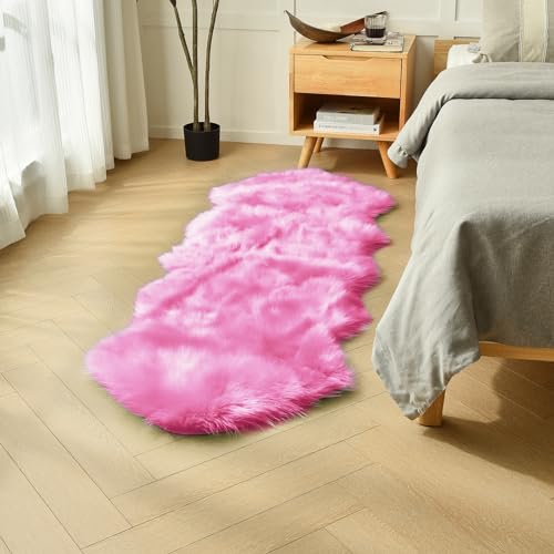 duduta Hot Pink Faux Sheepskin Runner Rugs 2x6 ft, Fluffy Fur Couch Covers - color: Hot Pink, size: 2' x 6'