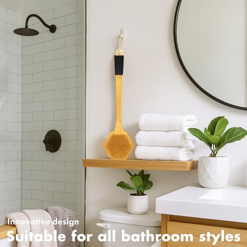 NORTHSONG Body Brush Back Brush Shower Brush Back Scrubber for Exfoliating | Large Head Bath Brush,17.72"Extra-Long Curved Bamboo Handle,100% Boar Bristles,ideal for Elderly,Shoulder Pain,Gift Ready - size: 17.72 Inch Back brush-1Pack