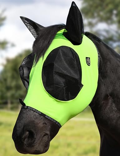 Harrison Howard Horse Fly Mask with Forelock Opening Stretch Breathable and Comfortable for Horses UV -Protection Fluorescent Yellow M - color: Fluorescent Yellow, size: M
