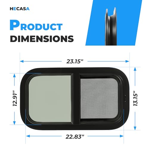 HECASA RV Window 12" W x 22" H for Trailer Cargo Camper Vertical Sliding