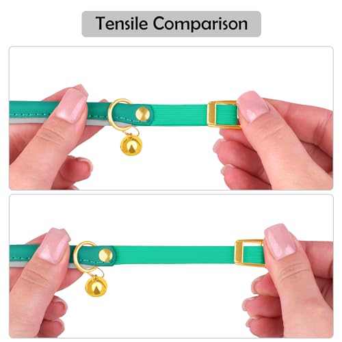 OOPSDOGGY Rolled Leather Cat Collar with Bell - Reflective Kitten Collar with Safety Elastic Strap - Adjustable Small Pet Collars for Boy Girl Cats (Teal) - color: Teal