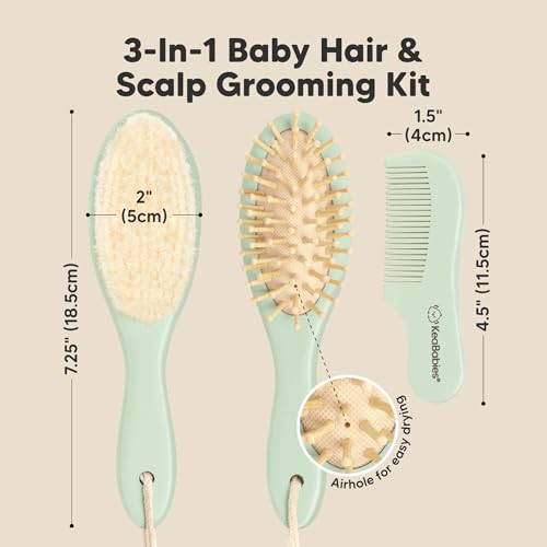 KeaBabies Baby Hair Brush and Comb Set and 3-Pack Baby Swaddle Sleep Sacks - Wooden Brush with Soft Goat Bristle, Newborn Swaddle Sack