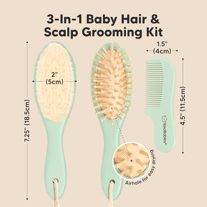 KeaBabies Baby Hair Brush and Comb Set and 3-Pack Baby Swaddle Sleep Sacks - Wooden Brush with Soft Goat Bristle, Newborn Swaddle Sack