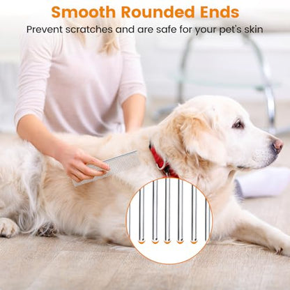 PETTOM 2Pcs Stainless Steel Dog Comb, Round Tooth Cat Comb with 2 Tooth Widths, Metal Combs for Removing Knots and Tangles, Grooming Tool for Long and Short Hair Pets, 7.5 IN Silver - style: Comb C