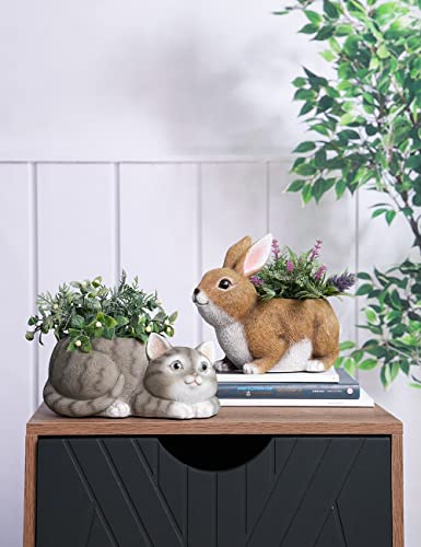 HAUCOZE Rabbit Planter Succulent Pot Animal Statue Modern Decor 8.7 Inch