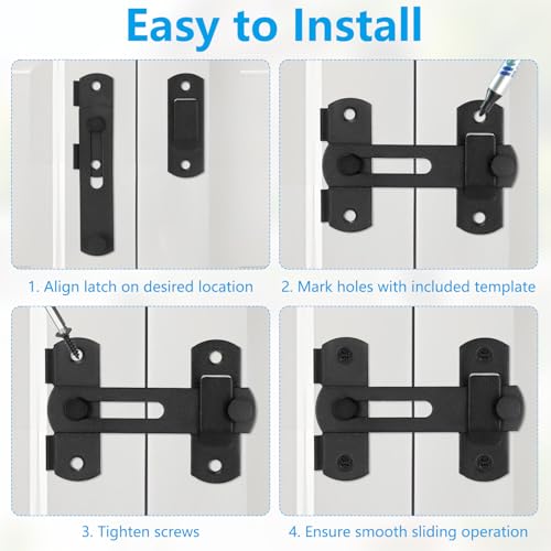 2 Pack Premium Barn Door Lock, 4-Inch Sliding Door Latch, Black - color: Black
