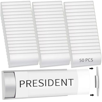 Therwen 50 Pcs Aluminum Office Name Plate Holder for Door, Silver - color: Silver