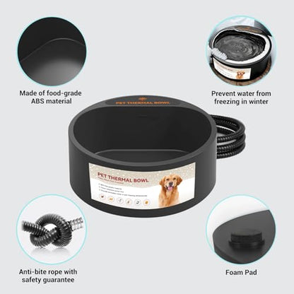 Outdoor Heated Water Bowl for Dogs Cats, 2.2L Winter Heating Dog Water Bowl Smart Thermal for Outdoor Chickens Rabbits Birds, Black - size: 2.2L(Black)