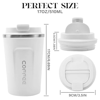 Insulated Travel Coffee Mug, Stainless Steel Coffee Cup with Leakproof Lid - color: 2nd-White, size: 17 Ounces