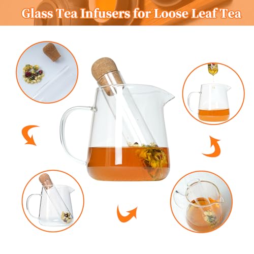2 PCS Glass Loose Tea Infuser with Cork Lid Spoon Brush