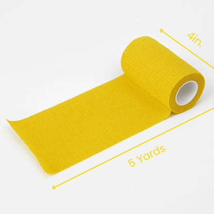 4" Cohesive Flexible Bandage Wrap – Yellow - Pack of 4 | Self-Adherent Vet Tape for Animal Wound Care, Wrapping, and Support – Non-Slip, Breathable, Flexible Bandage for Livestock - color: Yellow