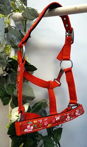2 Ply Nylon Pony Halter with Flower Design Tape Accent - color: Red