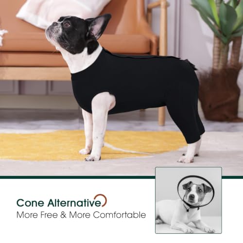 Kuoser Dog Recovery Suit with Anti Licking Rear Leg Sleeve, Black L - color: Black, size: Large (Back Length: 40cm / 15.74")