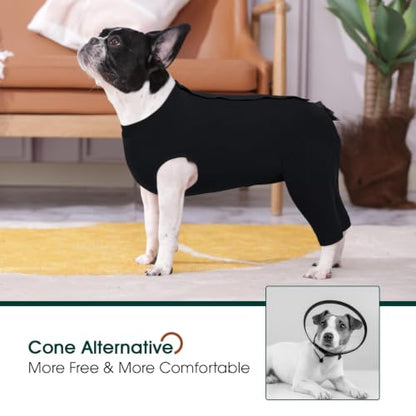 Kuoser Dog Recovery Suit with Anti Licking Rear Leg Sleeve, Black L - color: Black, size: Large (Back Length: 40cm / 15.74")