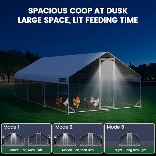 CHIKENCOOP 19.5x9.8x6.5ft Metal Chicken Coop, 3-Room Run, Hardware Cloth - size: 234.0"L x 118.0"W x 78.0"H