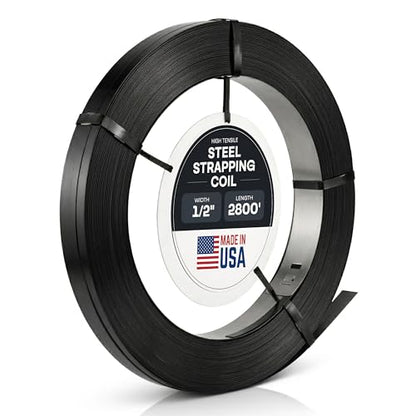 IDL Packaging 1/2" x .020" x 2800' Regular-Duty Steel Strapping Coil (1180 lbs Break Strength) - Painted and Waxed - Superior Cut-Resistance - Metal Straps for Pallet Banding, Extra-Heavyweight Loads - size: 1/2W" x 2800L'