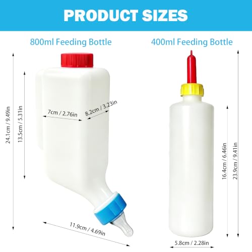 5 PCS 400ml Goat Bottles for Feeding Baby Goats and 1 PCS 800ml Lamb Feeding Bottle with Hang Upside Down Design, Extra 6 Bottle Nipples, Milk Feeder Bottles for Farm, Sheep, Lamb, Calf, Pigle, Dog