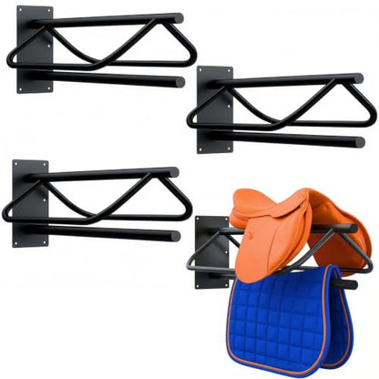 4 Pack Wall Mounted Saddle Racks with Pad Bar,Heavy Duty Black Saddle Rack, Sturdy Saddle Rack for British Western Saddles, Blankets and Racks