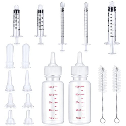 Sadnyy Puppy Nursing Bottle Kit, 17 Pcs for Kittens,Puppy and Newborn Pet | 2 Bottles, 8 Nipples, 5 Syringes, 2 Brushes, Newborn Kitten Puppy Rabbit Milk Feeding , 1ml 5ml 10ml Syringe Set