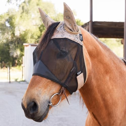 TSZ Fly Free Ride Horse Fly Mask with Ears - UV-Resistant Breathable Mesh