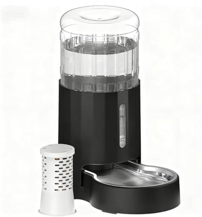 CZPET Automatic 4L Filter Dog and Cat Water Dispenser with Stainless Steel Bowl Gravity Waterer,Large Capacity and Drinking Area Noise-Free for Pets (Black) | With Stainless Steel Bowl Gravity Waterer, Large Capacity and Drinking Area Noise-Free for Pets