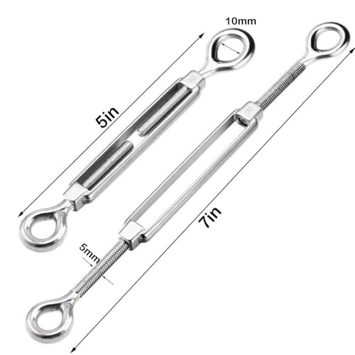 TooTaci 10 Pack M5 Turnbuckle, 304 Stainless Steel Turnbuckle Eye and Eye | Turnbuckle Wire Tensioner, Adjustable Turnbuckles for Cables Wire, Cable Tightener for Tension, Garden Trellis, Cable Railing - size: M5 OO-10Pcs