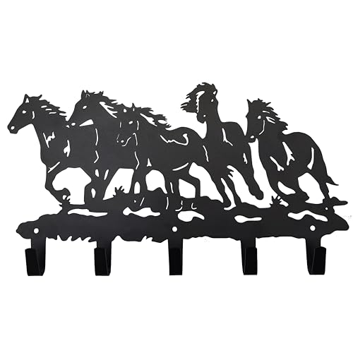 Metal Horse Coat Hooks Wall Art Decor-Horse Hangers and Key Holder-Clothes Rack and Backpack Hanger-Coat Hooks Home Decor for Storage, Living Room, Hallway, Office (Black) - color: Horse Black
