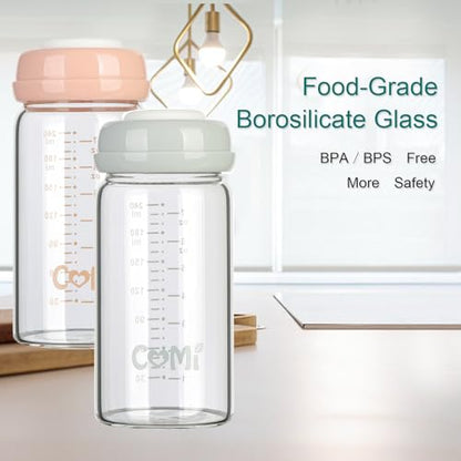 COMI Wide Neck Glass Breastmilk Collection n Storage Bottle, 8oz with Screw Ring Sealing Disk; Re-markable Sealing Disc. BPA Free, Fits Breast Pumps & Nipples (6 Gray Lids) - style: 240ml 6GRAY
