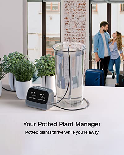 Automatic Watering for Potted Plants, Using a smart programmable Timer, Features a Waterproof LED Display, a high-Capacity Battery, and Precise Water Distribution. (Gray)