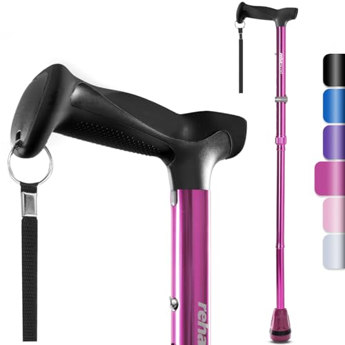 Rehaescort Walking Cane, Folding, Adjustable, Lightweight, Walking Canes for Men & Women, Soft Ergonomic Handle, Heavy Duty All Terrain Tip, Walking Sticks for Seniors & Adults with Travel Bag - color: Red