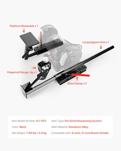 VEVOR Multi-Grind Sharpening System, Vari-Grind Pro Sharpening Jig Kit for 6" & 8" Bench Grinders – with Platform, Long Support Arm & Fingernail Gouge Jig, for Chisels, Woodturning, Plane Irons