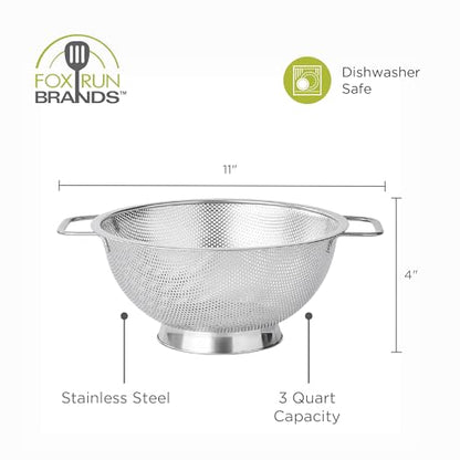 Fox Run Stainless Steel Colander, Medium 3 Quart Pasta Strainer - size: 3 Quart, Standard
