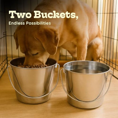 9Qt Round Stainless Steel Heavy Duty Dog Water Bucket, 2-Pack - size: 9 Quart (Pack of 2)