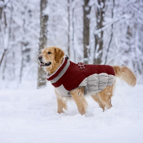Lelepet Dog Coat Warm Dog Winter Coat Waterproof Dogs Jacket with Harness - color: Burgundy, size: X-Small