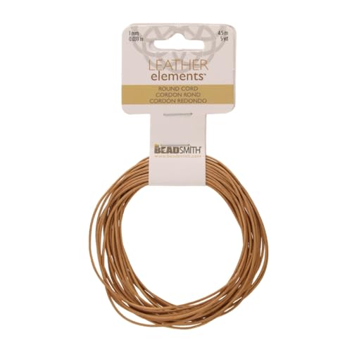 The Beadsmith Leather Cord – Natural – 1mm Spool – 5 Yards/4.5 Meters – Indian Leather Thong Ideal for Braiding, Beading, Necklaces, Fine Lacing, Hair Accessories & DIY Jewelry Making - size: 1mm, style: Natural – 5 Yards