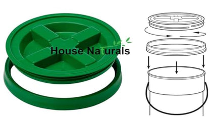 House Naturals 5 Gallon Plastic Yellow Food Grade BPA Free Made in USA Bucket Pail with Air Tight Double Gasket Screw on Lid(Pack of 3) (Yellow and Green lids) - color: Yellow and Green Lids