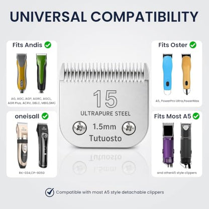 Clipper Blades Pet Grooming Clipper Replacement Blades Detachable Blade Compatible with andis/wahl/Oster Dog Clippers (15#) - color: 15#