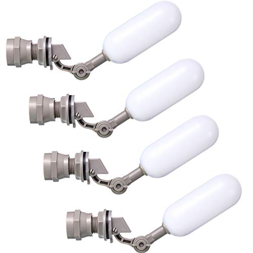 Mudder 4 Pack 1/2 Inch Mini Float Ball Valve with Adjustable Arm | Plastic Float Valve for Water Tank Pond Garden Hose, Horse Cattle Goat Chicken Waterer, Automatic Fill Water Level Control