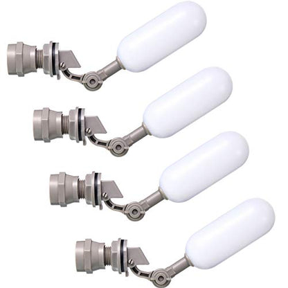 Mudder 4 Pack 1/2 Inch Mini Float Ball Valve with Adjustable Arm | Plastic Float Valve for Water Tank Pond Garden Hose, Horse Cattle Goat Chicken Waterer, Automatic Fill Water Level Control