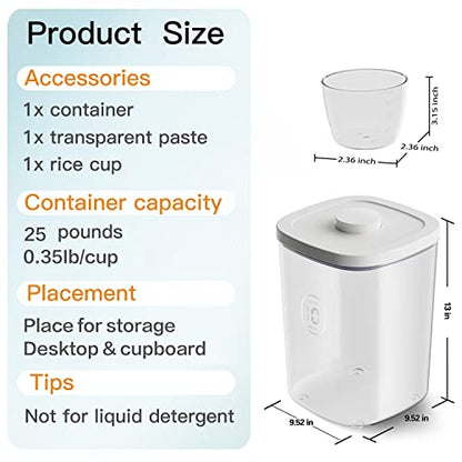 20-25 lbs Rice Dispenser,10.5 Qt/10 L/22-25 lbs Rice Container Storage with Measuring Cup & Brush Food Cereal Container Bins Household for Kitchen Pantry Organization (AY-10KG-WHITE) - color: AY-10KG-WHITE