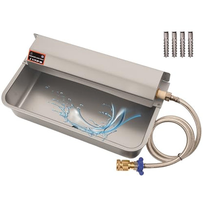 Automatic Dog Water Dispenser with Drain Hole, 304 Stainless Steel Auto Water Dog Bowl with Float Valve, Hose Quick Connect Fitting, Automatic Livestock Waterer for Horse, Chicken (2 Gallons) - size: 2 Gallons