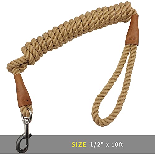BTINESFUL 3/5/10ft Braided Rope Cotton Dog Leash for Large Medium Dogs - color: brown, size: 10 Foot (Pack of 1)
