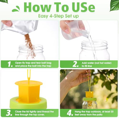 8 Pack Fly Traps Outdoor, Reusable Fly Catcher Bottles with Bait Hanging Flies Traps with Non-Toxic Dissolvable Bait Refills for Flying Insect Drain Patio Garden Yard Barn Outdoor