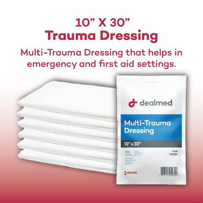Dealmed Multi-Trauma Dressing - 10" x 30" Sterile Emergency Pad - 5 Count - size: Pack of 5, style: 10" x 30"