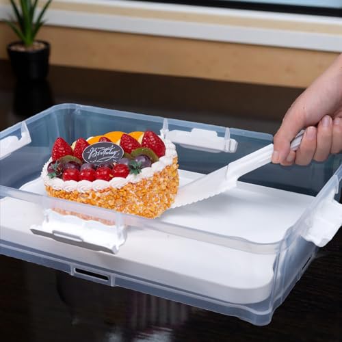 Plastic Cake Carrier and Cupcake Holder with Lids,Portable Stackable Cupcake Dessert Storage Container for Full Size 14x9 Cake Box Or Storing 12 Cupcakes Tray