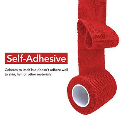 RISEN Cohesive Bandage 2” x 5 Yards, 6 Rolls, Self Adherent Wrap Medical Tape, Adhesive Flexible Breathable First Aid Gauze Ideal for Stretch Athletic - color: Red, size: 6 Count (Pack of 1)