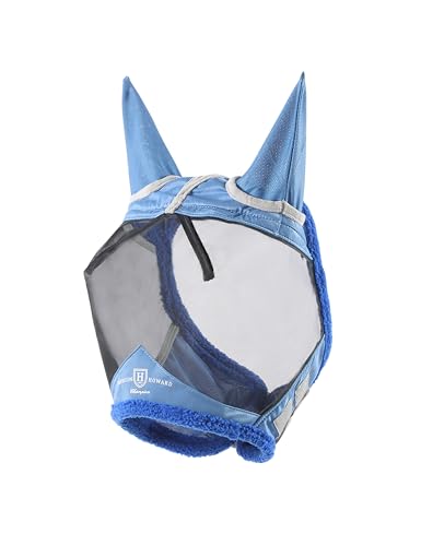 Harrison Howard Horse Fly Mask UV Protective Fine Mesh with Extra Wool Soft Touch on Skin Fly and UV Protection Aquamarine-Black S - color: Aquamarine-Black, size: S