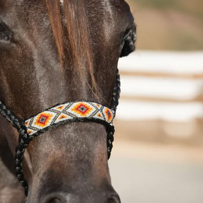 Professional's Choice Cowboy Braided Horse Halter - color: Black/Orange, style: Beads