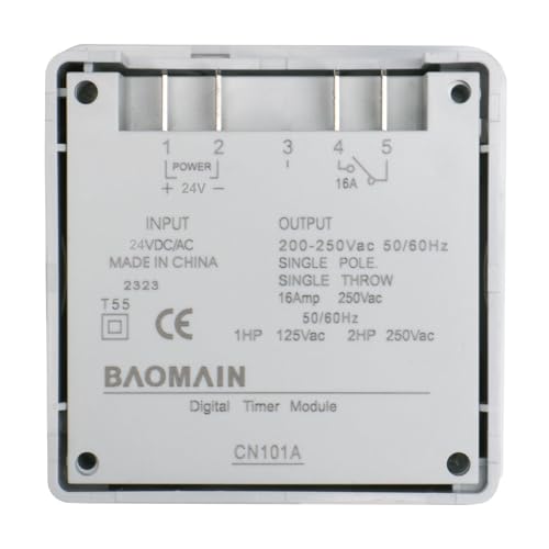 Baomain Time Switch Relay with Waterproof Cover,Digital LCD Programmable Timer,24V DC/AC Input,200-250V 16A Output,28 Programs Daily/Weekly Schedule,CN101A for Lighting and Equipment Control - size: Timer with Cover