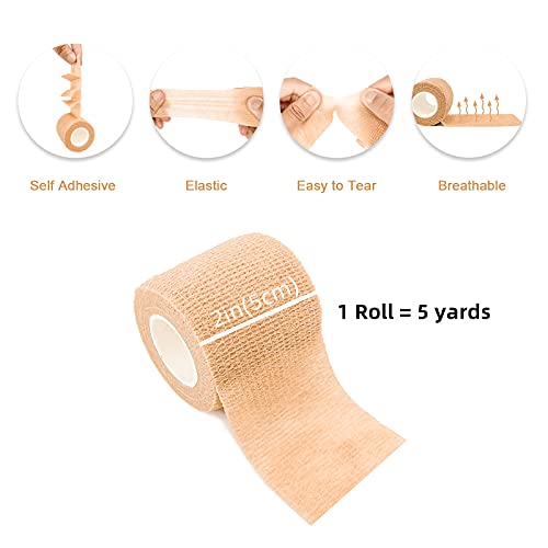 Carbou Self Adhesive Bandage Wrap 2" x 5yd 24ct Vet & Athletic Beige - color: Beige, size: 24 Count (Pack of 1)